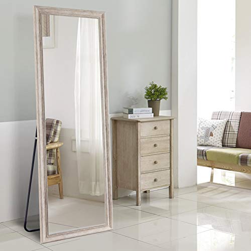 Image of NeuType Full Length White Polystyrene Frame Hanging Floor Mirror with Standing Holder Bedroom /Locker Room