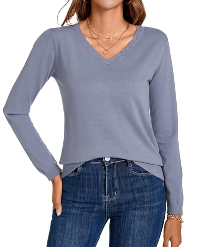 Image of MINTLIMIT Lightweight Sweaters for Women 2024 Casual Fall Long Sleeve Shirts Blouse Knit V Neck Pullover Sweater Tops