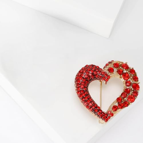 Image of Sparkly Full Rhinestone Heart Brooch Pin Hollow Double Lapel Pin Badge Red Heart Pins Mothers Day Gift Jewelry