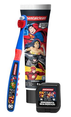 Dentalclean Kit Infantil - Escova Extra Macia - Gel Dental 50g Com Flúor - Fio Dental 20m - Estojo Sortido, Heróis