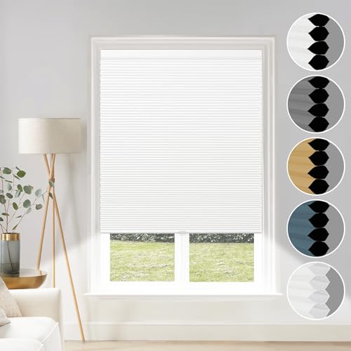 Blackout Shades Cordless Blinds Cellular Fabric Blinds Honeycomb Door Window Shades 34x64, White-White by Grandekor - Used condition - US$40.59