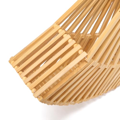 Image of Bamboo Purses for Women Natural Bamboo Acrylic Handle Clutch Small Tote Elegant Evening Bag for Vacation Wedding Travel