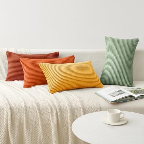 Image of MIULEE Decorative Throw Pillow Covers 12x20 Inch Set of 4, Vibrant Cushion Covers Vintage Retro Fall Home Decor, Mix and Match Color Clash Design for Sofa Couch Bed Living Room Yellow Rust Green
