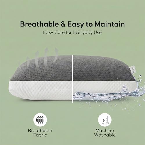 Image of DALUCI Hollow Fiber Sleeping Pillow Set of 4 | Adjustable Height | Soft & Fluffy Bed Pillows for Sleeping | White & Grey | 27 x 16 Inches
