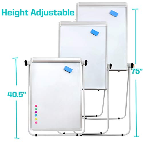 Portable Double Sided 40" x28" Magnetic Dry Erase Board Easel with U-Stand |Height Adjustable & 360° Rotating Whiteboard with w/ 1 Eraser, 6 Magnets and Paper Pads
