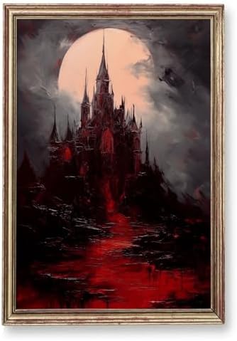 Vintage Castle Painting Dark Academia Canvas Wall Art Gothic Land...