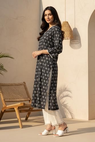 Image of W for Woman Geometric Printed Lace Pure Cotton Straight Kurta