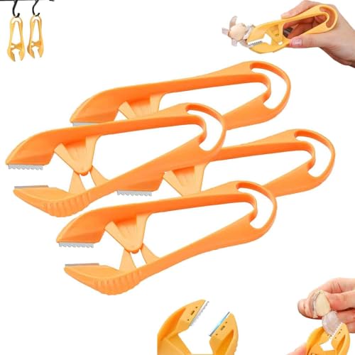 吊り下げ穴付きニンニクピーラーピンセット - 臭いもなく簡単にニンニクの皮を剥ける、素早く持ち運び可能な手動ピーリングクリップ(4Pcs)