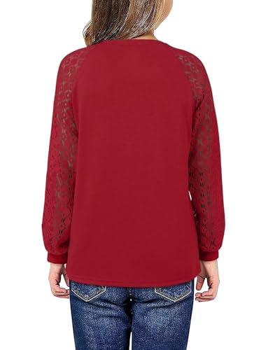 Image of Yoklass Girls Long Sleeve Shirts Kids Lace Casual Cute Crew Neck Top Sizes 5-14 Years