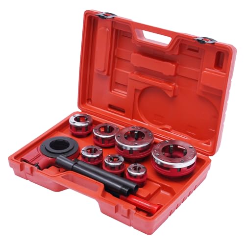 Ratchet Pipe Threader Kit Ratcheting Pipe Threading Tool Set W/ 7 Dies And Storage Case 3/8