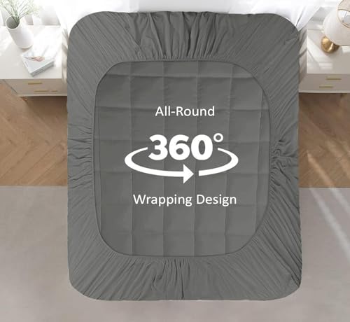 Image of Cloth Fusion 600 GSM Mattress Topper King Size Bed, Extra Thick 2 inch Bed Topper for Improved Sleep Quality and Enhanced Comfort (75x72 inches, Grey)