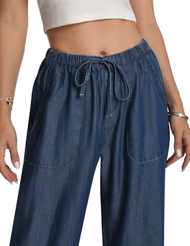 Women's High Waisted Wide Leg Jeans Drawstring Pull on Jeans for Womens Trendy Flowy Lightweight Pants2