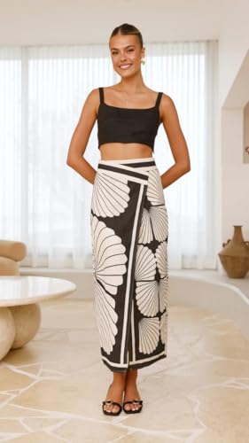 THLAI Women Print Midi Skirt Front Split Maxi Long Skirt Summer Vacation Outfits4