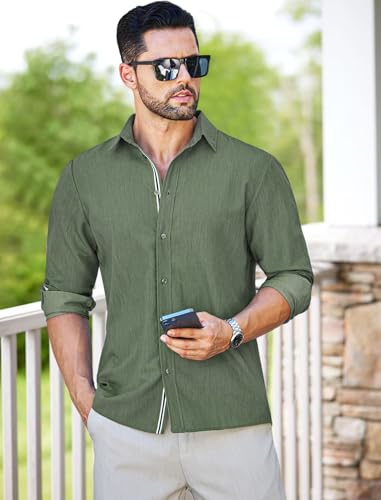 MAPICK Mens Casual Button Down Denim Shirts Long Sleeve Untucked Stretch Wrinkle-Free Dress Shirt4