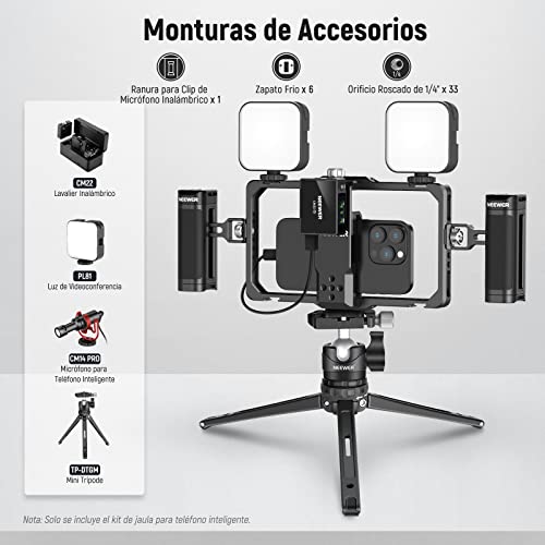 NEEWER Kit de vlogging para teléfono Mejorado, estabilizador de vídeo con Doble Agarre, Ranura de Clip de micrófono inalámbrico para Tiktok/Youtube, Compatible con SmallRig iPhone 14 Pro MAX 13 Pro - imagen 2
