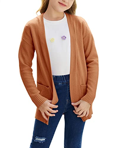 Image of Goranbon Girls' Cardigan Sweaters Open Front Long Sleeve Casual Sweater Coats with Pockets