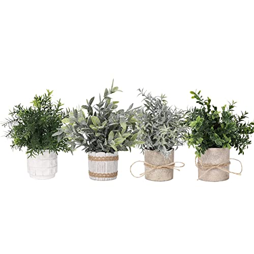 YVONNEYI Plantes et Fleurs Artificielles, 4 Pcs Mini Plantes Artificielles en Pot Set Fake Green Grass Plant Faux Plastic Topiary for Home Office