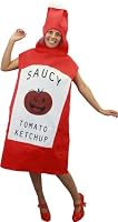 Déguisement Tomato Ketchup. Inscription « Saucy Tomato Ketchup » avec un tomate. Taille unique jusqu'à 46 environ. Déguisement en éponge douce tout en un. Superbe déguisement, parfait pour les enterrements de vie de jeune fille et de garçon.