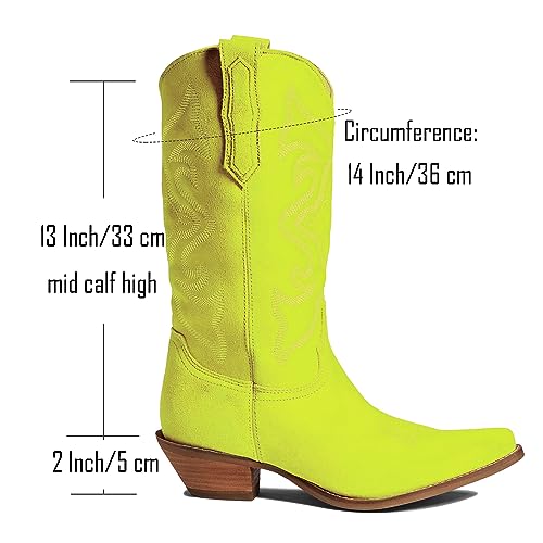 Image of LEHOOR Cowboy Boots Women Embroidered Mid Calf Western Boots Stacked Low Heel Pointed Toe Pull On Cowgirl Boot 4-11 M US