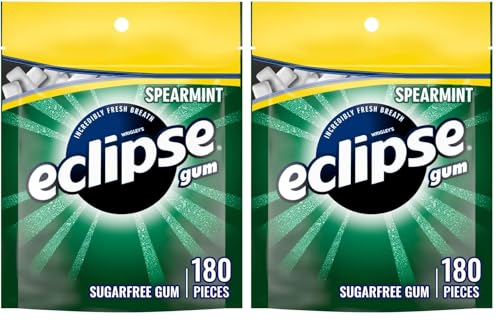 Image of ECLIPSE Spearmint Sugar Free Chewing Gum, Bulk Pack, 180 Piece Bag (Pack of 2)