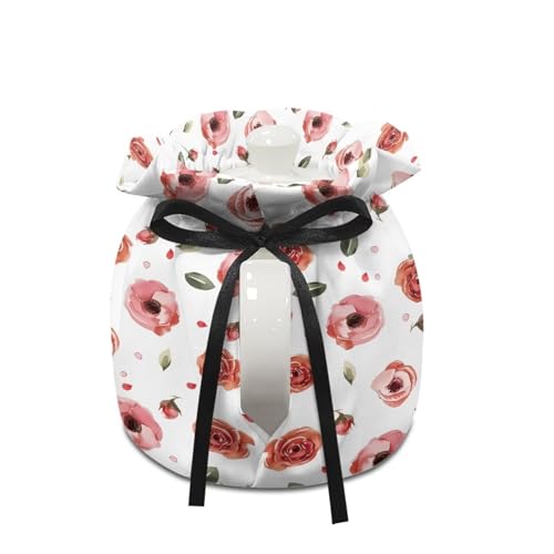 Image of Pink Rose Tea Cosy, Scratches-Proof Insulated Kitchen Teapot Dust Cover with Drawstring, Tea Pot Cozy Breakfast Warmer for Home Kitchen Table Decoration