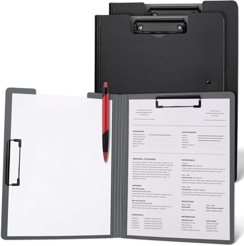 Image of A4 Clipboards File Folder | 360 Degree Flip Sturdy Writing Pad with Strong Metal Dual Clip | Multi-Functional Binder File Folder for School, Office, Artists & Professionals (2, Black)
