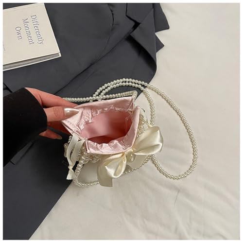 Beaded Purse Pearl Beaded Handbag for Women with Satin Bow Drawstring Dressy Wedding Guest Bag Party Bridal Accessory4