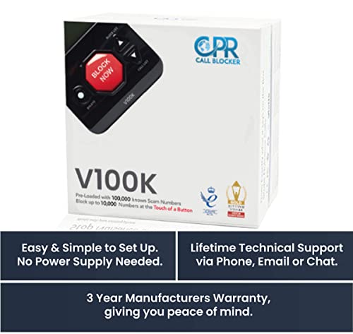 Image of CPR V100K Call Blocker for Landline Phones - Block Unwanted Calls with One Touch Big Red Button - Pre-Loaded with 100,000 Known Nuisance Numbers - Requires Caller ID