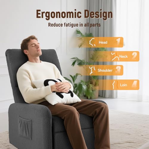 Image of Korser Recliner Chair, Nursery Rocker Chair with Side Pockets, Small Recliners for Small Spaces, Swivel Rocker Recliner Chair for Adults, Sherpa Swivel Accent Chairs for Living Room, Nursing