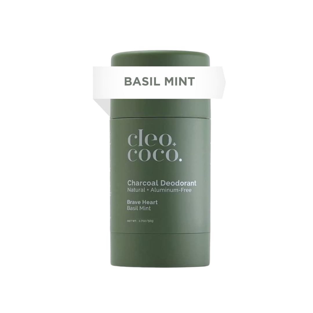 Cleo+Coco - Natural Deodorant - For Women & Men - Aluminum Free - Extra Strength - Activated Charcoal - 24hr Odor Protection - Vegan & Cruelty Free - PCR - Made in USA - Basil Mint - 1.7oz