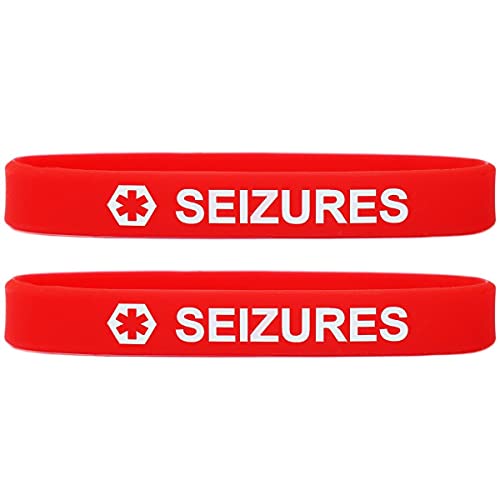 SayitBands 2 Pack of Seizures Medical Alert Wristband Bracelets in Red with White Text