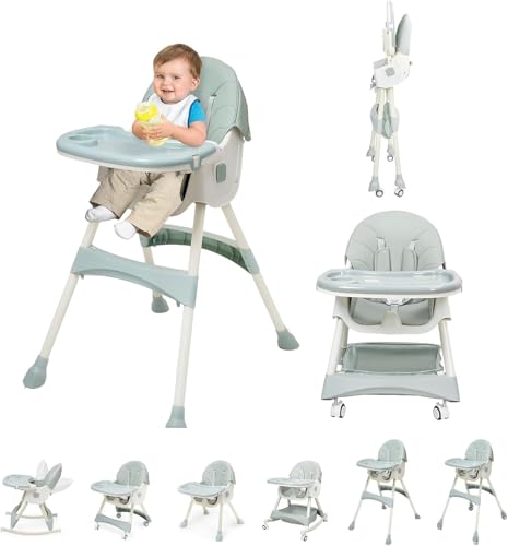 6-in-1 Baby High Chair with Removable Tray and Adjustable Back and Height Convertible and Foldable Foldable Baby Dining Chair for 0-6Y Babies and Feeding High Chair Baby Feeding