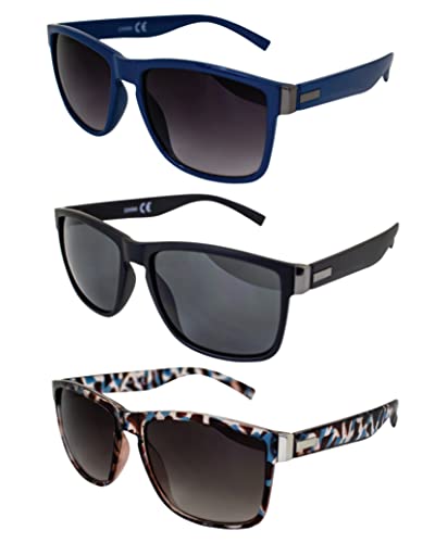 AlterImage Drift Sports Fashion Retro Sunglasses for Men or Women 3 Pair Blue Black Tortoise Frames w/Gradient Smoke Smoke Brown Lenses