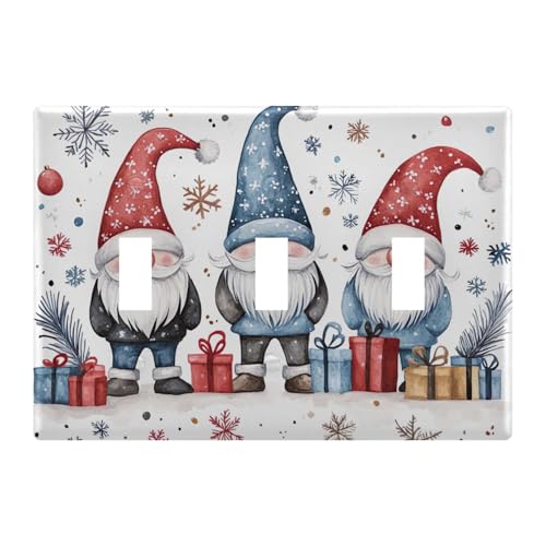 Light Switch Cover Christmas Three Gnomes Snowflake Wall Plates for Electrical Outlets 3 Gang 202b7320