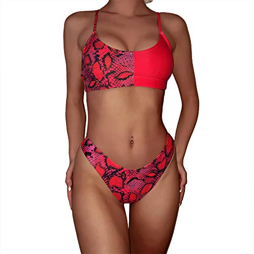 Conjunto de bikini sexy de dos piezas para mujer con parte inferior de tanga brasileña, Rojo, Medium Cover