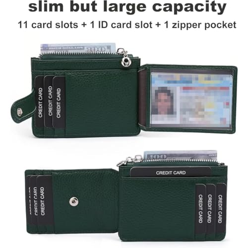 Ultra Slim RFID Blocking Genuine Leather Wallet for Women Compact Card Holder with Secure Storage (Green)3