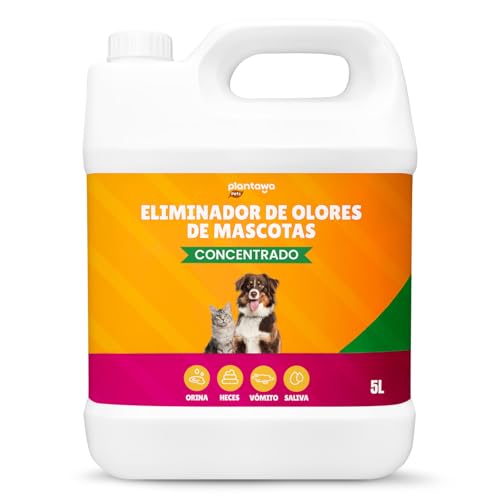 PLANTAWA Eliminador de Olores de Mascotas Concentrado 5L | Limpiador enzimático para orina perros y gatos | Neutralizador de olores hogar, alfombras, sofás y coche | Fórmula eficaz y segura