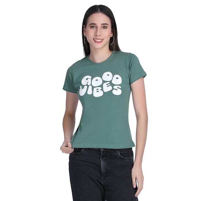 Image of Women Cotton Printed T-Shirt Combo Pack of 2 | Regular Fit Half Sleeve Round Neck Graphic Tees for Girls & Ladies | Women's Western Tops | Cute Trendy Print Summer Fashion T-Shirts