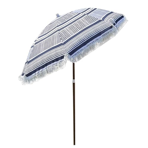 Sombrilla con inclinación de 180 cm, 8 varillas y diseño a rayas con borlas