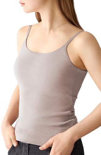 [バンビウォーター] カップ付き キャミソール ブラトップ [特許取得] レディース ブラキャミ 綿 リブ トップス バックオープン (L,グレージュ)