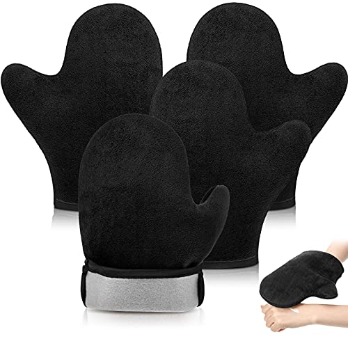SATINIOR 4 Packs Self Tanning Mitt Applicators Double Sided Sunless Tanning Mittens Reusable Applicator Mittens Tanner Gloves with Thumb(Black)