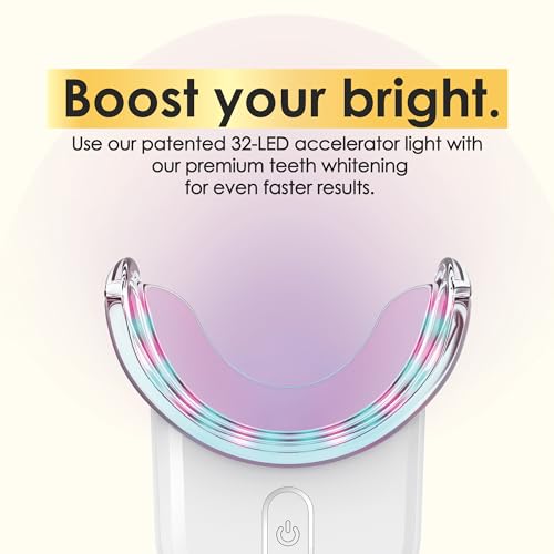 Image of Teeth Whitening Kit - Hydrogen Carbamide Peroxide Gel Pen Strips for Sensitive Teeth, Gum, Braces Care - 32X LED Light Tooth Whitener - Professional Oral Care Kit with 2 Mouth Trays