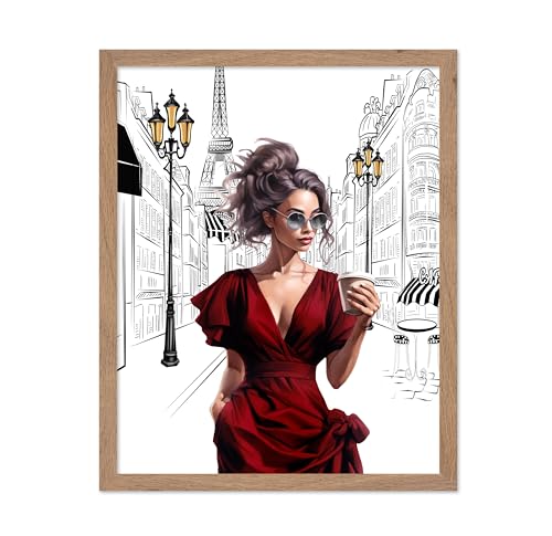 Image of Poster Master Lady in Red Print - Fashion Poster - Paris Designer Art - Modern Wall Design - Chic Gift for Women & Fashionista - Glam Decor for Bedroom or Girl's Room - 8x10 Beige Framed