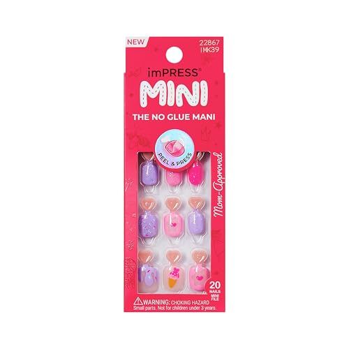 Kiss Impress No Glue Mani Press On Nails Mini Fairy Sparkle Multicolor Kids Size Squoval Shape Includes 20 Nails 1 Mini File