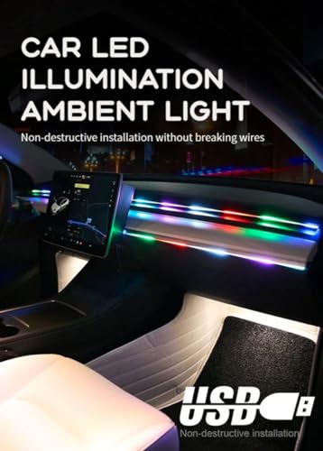 Image of AutoBizarre 110 cm+25 cm 2 in 1 Multicolor Music Controlled Sound Activated Car Interior Decoration Dashboard Ambient Lighting USB K4 Magic Lights with Remote & Mobile Application Control