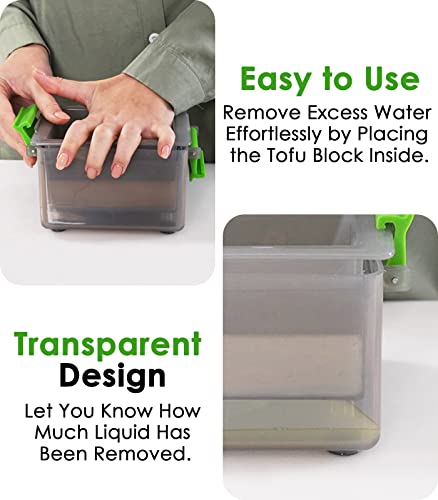 Tofu Press with Drip Tray, Dishwasher Safe - Remove Water from Tofu in 10-20 Minutes, Vegan-Friendly Food Squeezer, Improve Tofu Taste, BPA-Free Tofu Presser with Recipe Book