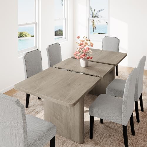 Image of GarveeHome Rectangular 63 inch-82.7 inch Extendable Dining Table with Round Corner | Spacious, Sturdy, Stable, Farmhouse, Scratch-Resistant, Durable, Easy to Assemble, Matches Any Chair Style, Sturdy Base