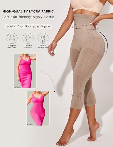 Image of Shapewear Leggings for Women Tummy Control High Waisted Capri Body Shaper Butt Lift Thigh Slimmer