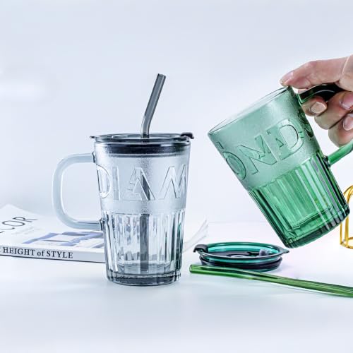 Image of Glass Tumbler with Airtight Lid and Straw - 450ml, Pack of 1, Travel Coffee Sipper Mug for Juice Cocktail Iced Tea Smoothie Hot Cold Drink Cup Home & Office (Receiving Random Color)
