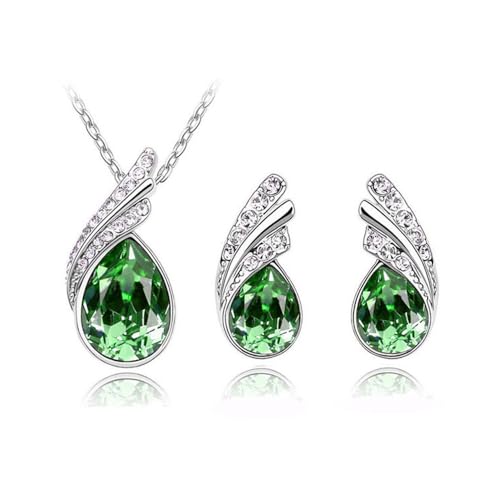 KBRPEY Tropfenform Kristall Schmuckset Halskette Ohrringe Damen Silber Schmuck Anhänger Kette Elegante Accessoires